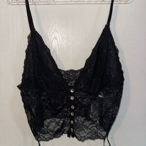 Free People Black Sheer Lace Button-Front Bralette Cami